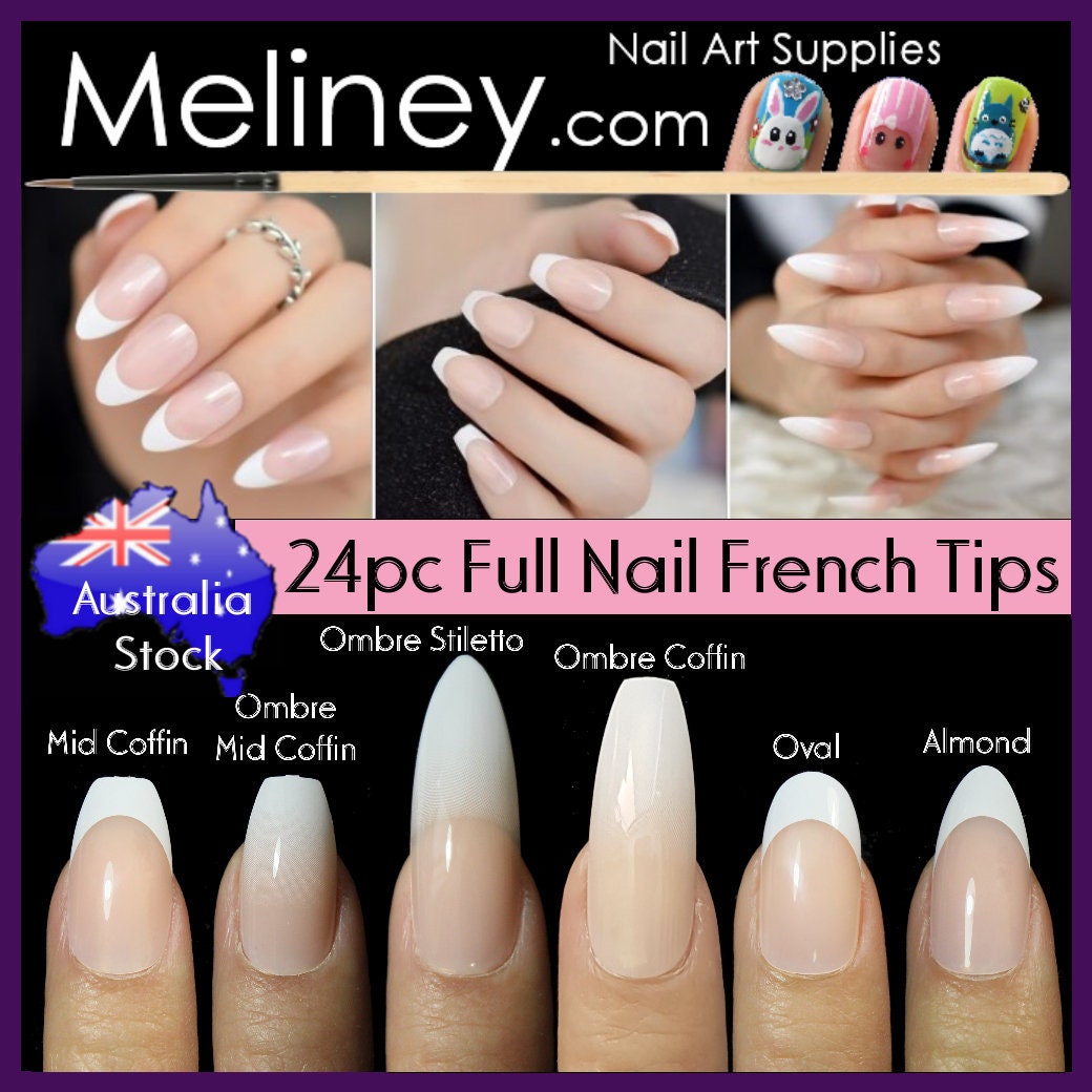 24/1 French Manicure Short / Medium / Long Full Cover False Fake Nails Tips  Glue - Walmart.com