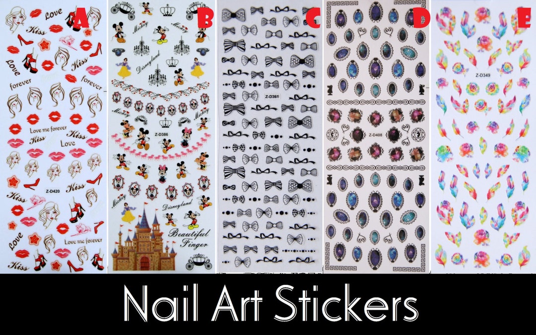 XL Long Nail Art Stickers Micky Mouse Bow Tie Gems Lips Girl Etsy