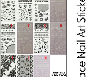 2pc Lace Nail Art Stickers Black White French Tips Manicure Stencils hearts stars craft flowers decorations