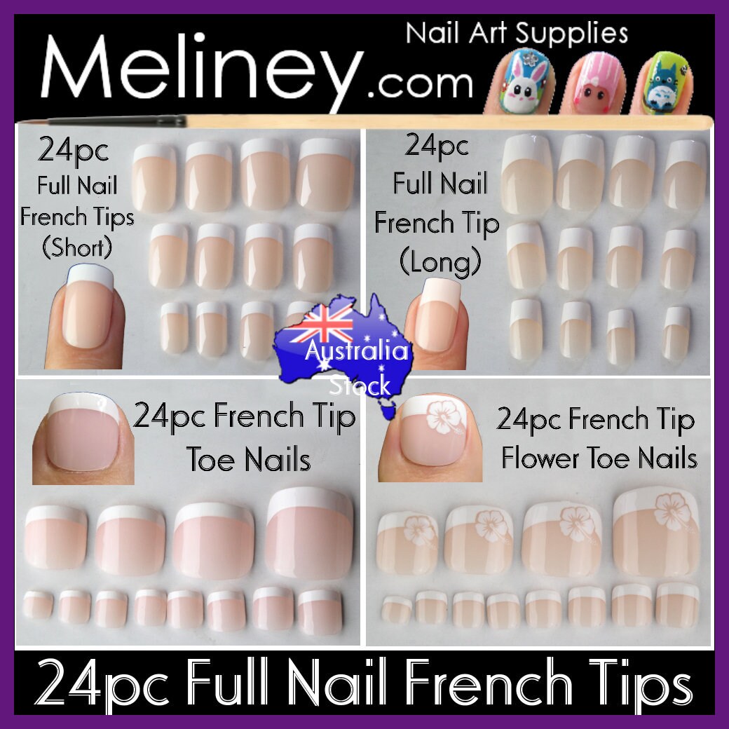 24pc Full Nail French Tips Natural Finger Toe False Fake Art Etsy
