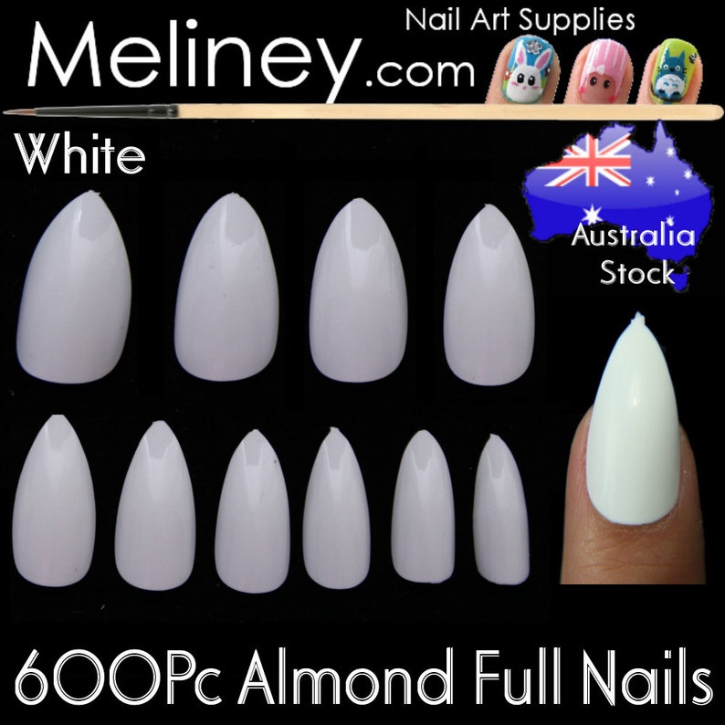 600pc Almond Nail Shape Oval Stiletto Full Cover False Tips Fingernail Manicure Acrylic gel DIY Pointy fake nails long press on nails clear 600 Almond White
