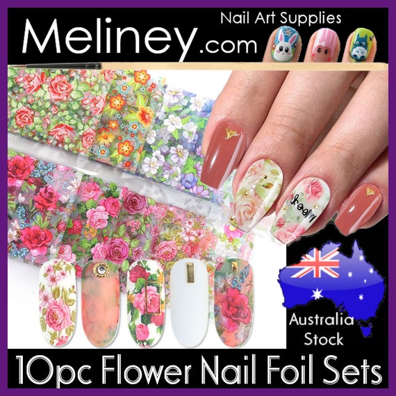 Flower Nail Art Transfer Foils Patterns Manicure Decor Decoration  Transparent Foil Floral Rose Pink Red Blue Leaf Nature Black Gothic 