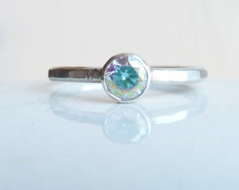 Sterling Silver Solitaire Rainbow Stacking CZ Ring.