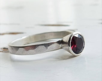 Sterling Silver Garnet Stacking Ring