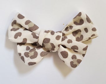 Nylon hair bow headband newborn baby girls rockabilly leopard print brown