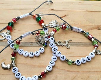 Christmas Bracelet Set: Holiday Charm Bracelets, Stocking Gifts, Knot bracelets