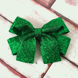 Holiday  Green Glitter Hair Bow Clip