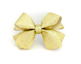 Holiday Gold Glitter Hair Bow Clip | Etsy