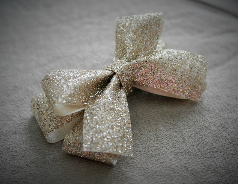 Holiday Champagne Silver Hair Bow Clip