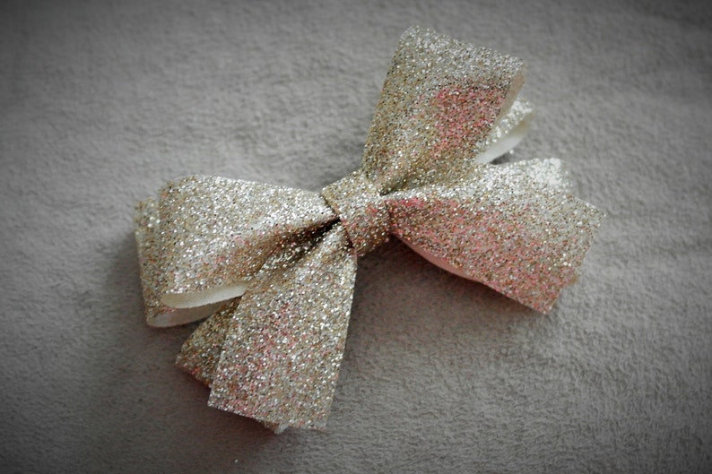 Holiday Champagne Silver Hair Bow Clip