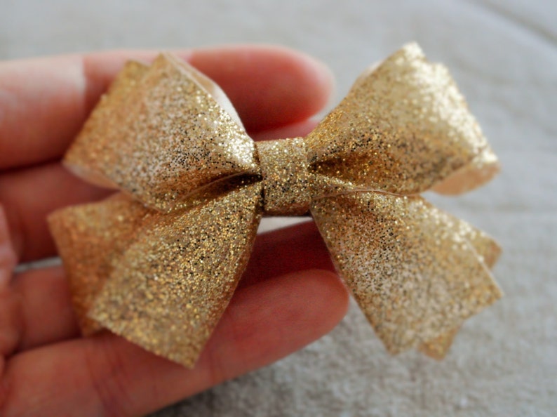 Holiday Gold Glitter Hair Bow Clip image 3