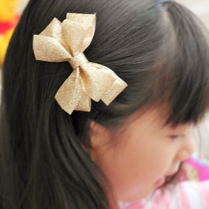 Holiday Gold Glitter Hair Bow Clip image 4