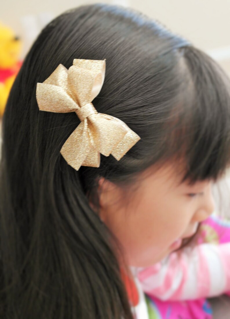 Holiday Gold Glitter Hair Bow Clip image 4