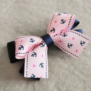 Pink Nautical Anchor and Navy Hair Bow Clip