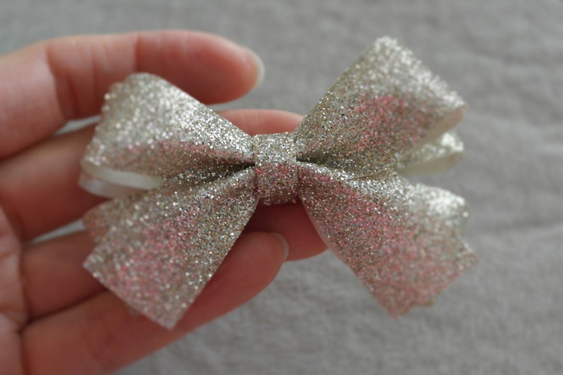 Holiday Champagne Silver Hair Bow Clip
