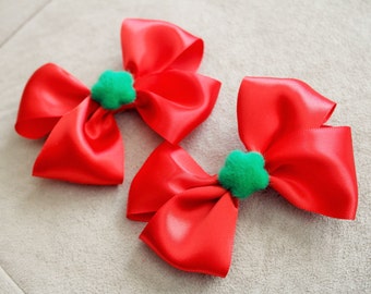 Pair of Christmas Red Hair Bow Clips