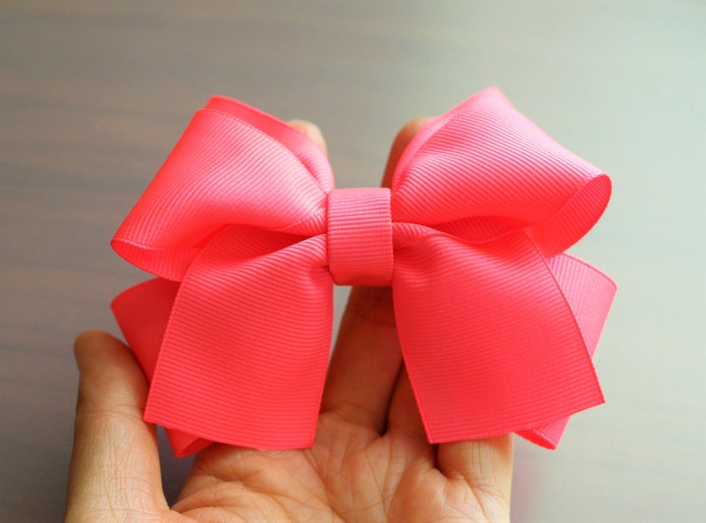 Neon Pink Hair Bow Clip image 3