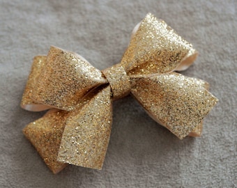 Holiday Gold Glitter Hair Bow Clip