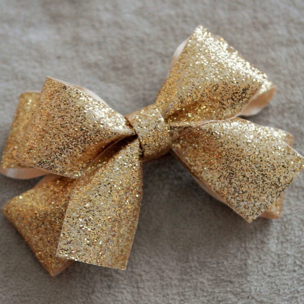 Holiday Gold Glitter Hair Bow Clip
