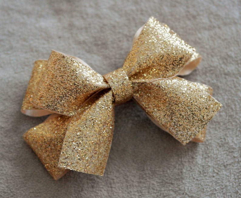 Holiday Gold Glitter Hair Bow Clip image 1