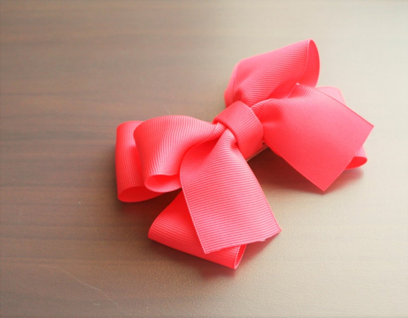 Neon Pink Hair Bow Clip image 2