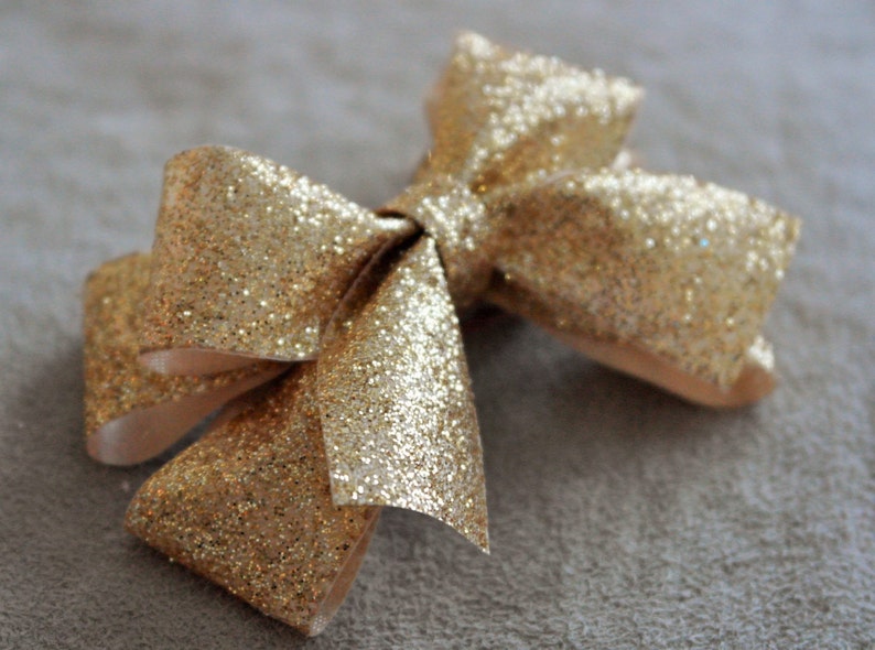 Holiday Gold Glitter Hair Bow Clip image 2