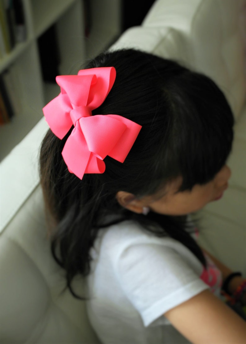 Neon Pink Hair Bow Clip image 4