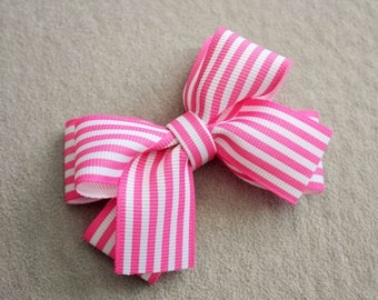 Hot Pink & White Striped Hair Bow Clip