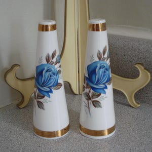 RARE ROYAL ALBERT (?) Made in England Moonlight Rose Salt & Pepper Shakers Set / Bone China / Gold Trim / As Is