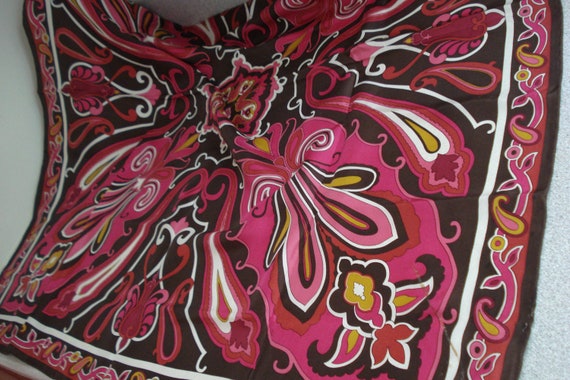 Écharpe Vintage Femme - Imprimée à La Main Au Japon - Rayon Multicolore - Occasion