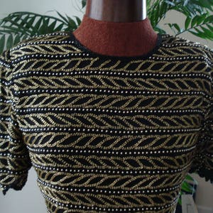 VINTAGE LAURENCE KAZAR Beaded Evening Top. 1980's Collection, 100% Silk, with Gold Beads Party Top. Size P / S. image 1