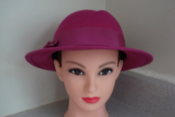 VINTAGE Geo BOLLMAN HAT / Magenta Pure Wool Felt … - image 5