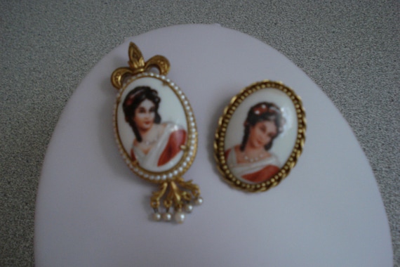 VINTAGE GOLDETTE LIMOGES Portrait Brooch / Made F… - image 10