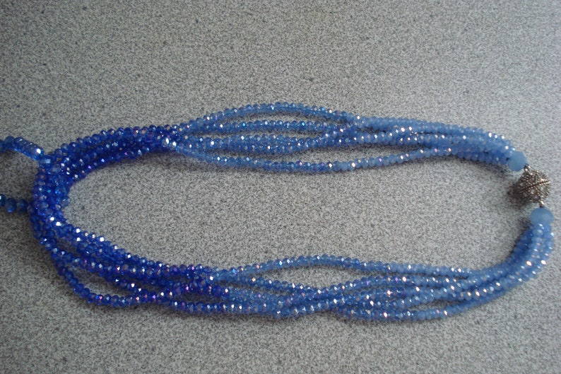 VINTAGE 2 Austrian CRYSTAL NECKLACES Sapphire and Baby Blue 5 Strand /& Single Strand Rhinestone Clasp