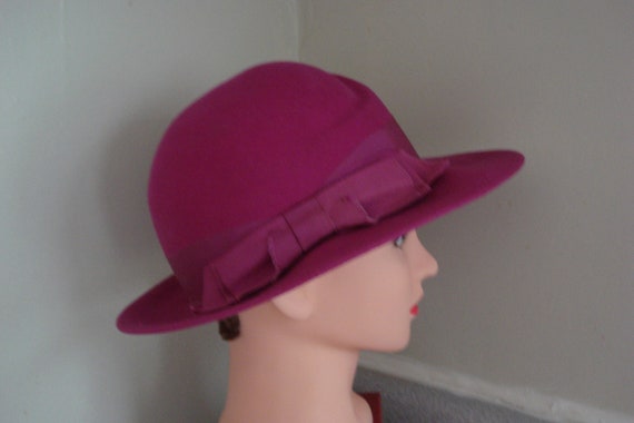 VINTAGE Geo BOLLMAN HAT / Magenta Pure Wool Felt … - image 2