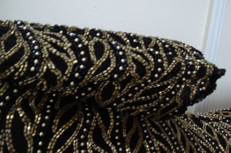VINTAGE LAURENCE KAZAR Beaded Evening Top. 1980's Collection, 100% Silk, with Gold Beads Party Top. Size P / S. image 7