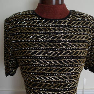 VINTAGE LAURENCE KAZAR Beaded Evening Top. 1980's Collection, 100% Silk, with Gold Beads Party Top. Size P / S. image 6