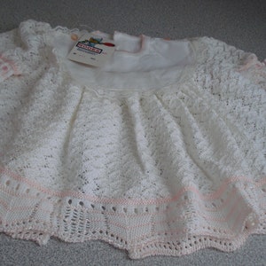 VINTAGE RODES NWT Baby Girl Dress / 1st Birthday / White Crochet Dress w/Pink Ribbons / Size 1.
