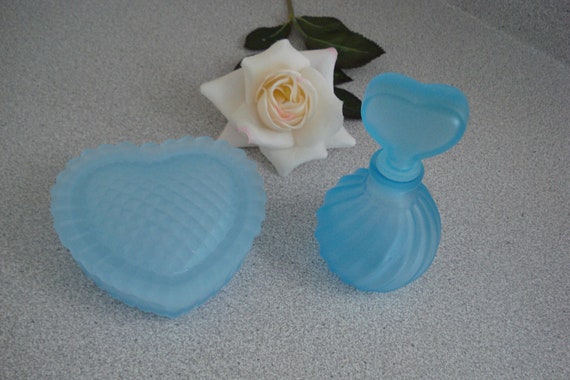 Vintage L E Smith Dresser Set Satin Depression Glass Pale Etsy