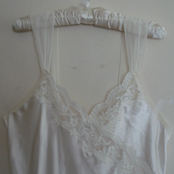 VINTAGE SEARS CAMISOLE by Intims Amore / Embroidered Lace & Beaded Bodice Lingerie / Size - L