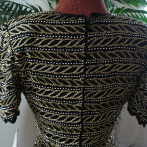 VINTAGE LAURENCE KAZAR Beaded Evening Top. 1980's Collection, 100% Silk, with Gold Beads Party Top. Size P / S. image 5