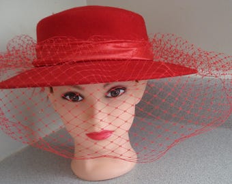 Michael Howard 100% Wool Red Hat U.S. A. with Black Accent Ribbon and Bow Michael Howard 100% Wool Red Hat Made in the U.S. A. With  main image 4
