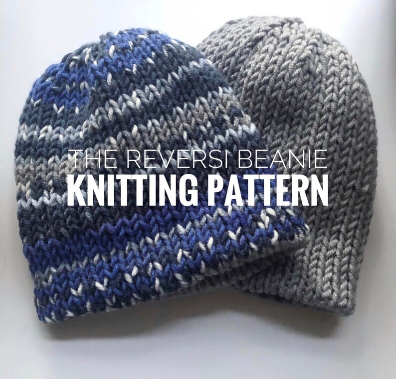 KNITTING PATTERN, Reversi Beanie, Reversible Beanie Knitting Pattern, Slouchy Hat, Beginner Knitting Pattern, Bulky Weight Hat Pattern image 1