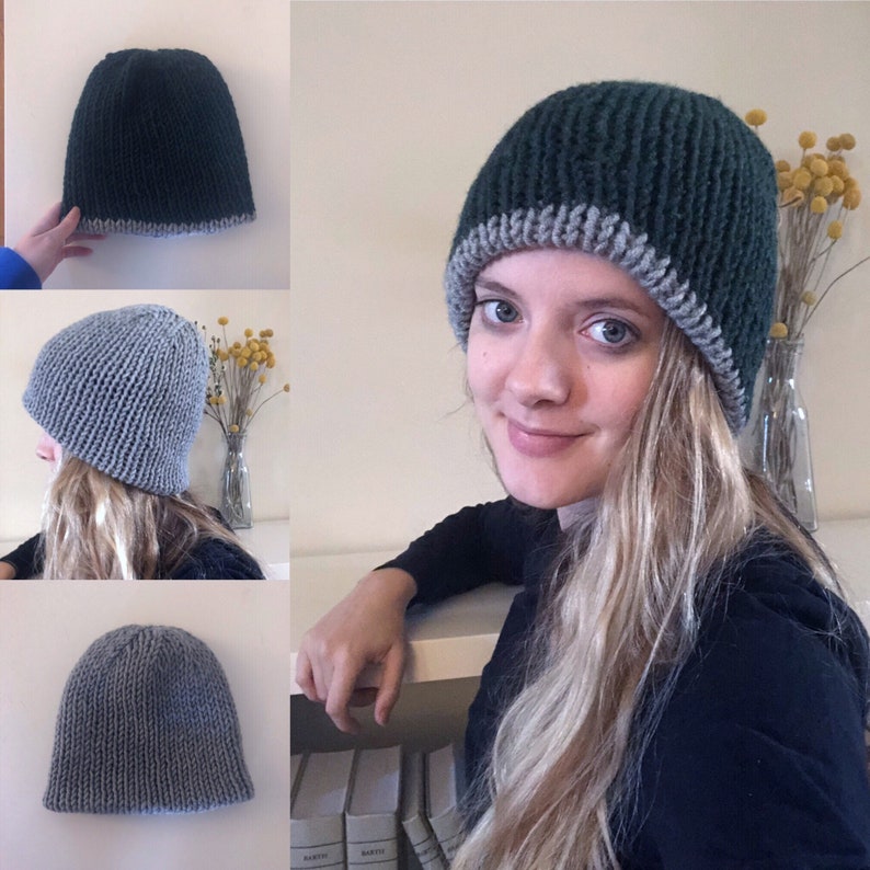 KNITTING PATTERN, Reversi Beanie, Reversible Beanie Knitting Pattern, Slouchy Hat, Beginner Knitting Pattern, Bulky Weight Hat Pattern image 3