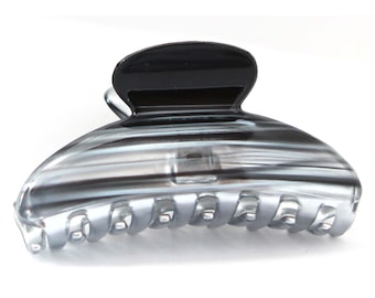 New French Tortoise Shell Hair Claw Clips For Women Thick Hairs Made In France 3 1/2 x 2 Inch Large Black Hair Accessories Jaw Clip D12