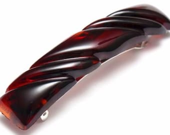 Barrette à Cheveux en Cuir de Veau, Laiton Doré et Acier - ECRU