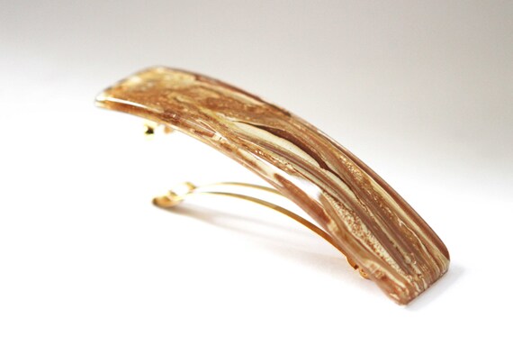 French Hair Barrette Beige 4 Inches Natural Marbled Glossy Etsy