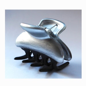French Silver with Black Hand Painted Hair Claw Clips 2 1/2 x 1 3/4 Inches Celluloid Tortoise Jaw Clip/Clamp Hair Accessory Q32