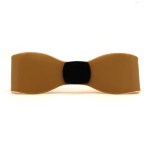 High Quality Lacquered Mustard Halyard Bow Barrette 4 x 1 Inch Tortoise Shell Hair Clip Made In France N98