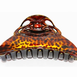 French Hand Painted Cheetah and Tortoise Print Decorative Jaw Clip Cellulose Acetate 3 1/2 Inches Claw Made In France Hair Clip Q29